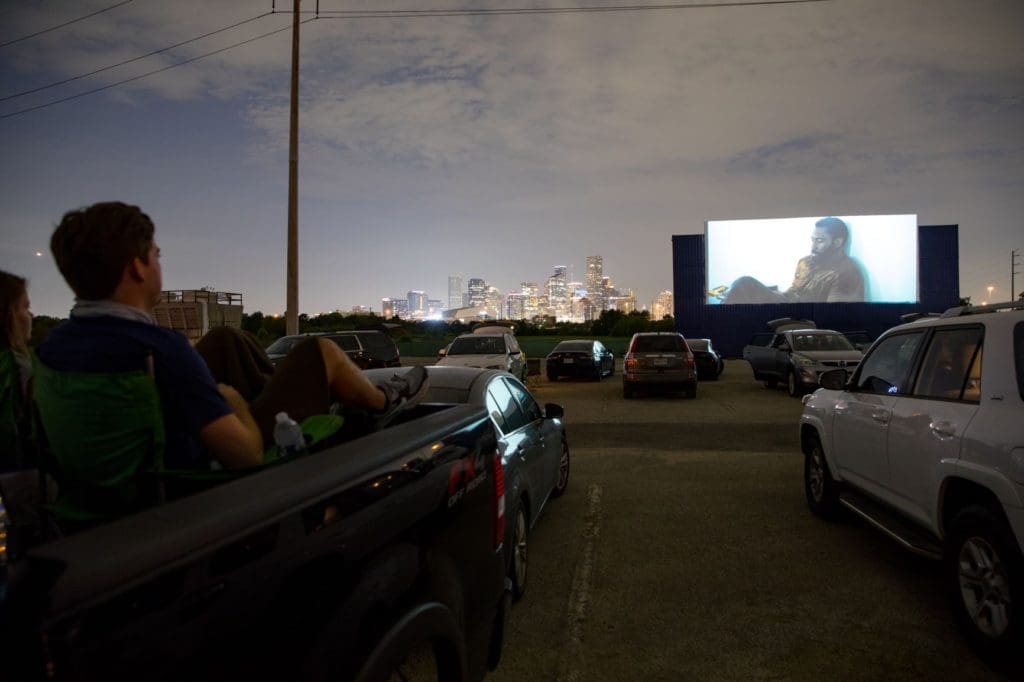 The Moonstruck Drive-In at East River has become the best place to view the Houston skyline and Hollywood stars. 
