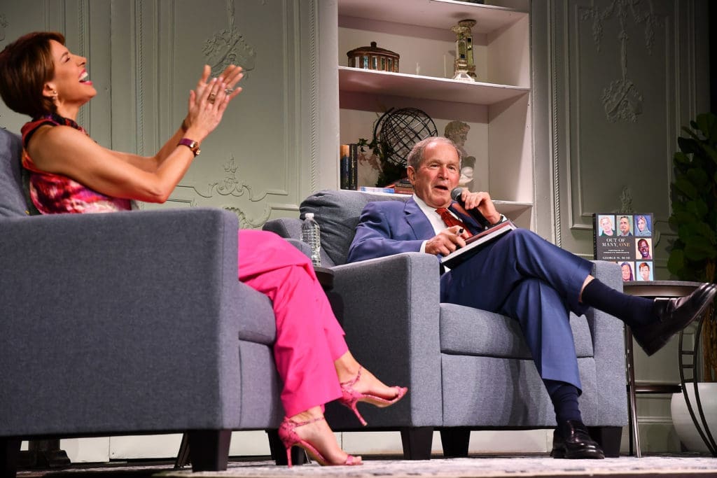 KPRC Channel 2 news anchor Dominique Sachse shares a laugh with former President George W. Bush at the Celebration of Reading 2021 at the Post Oak Hotel. (Photo by Dave Rossman)