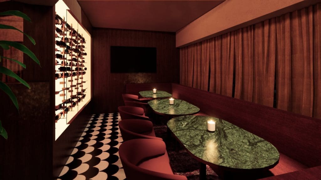 Lymbar is aiming for a sophisticated cocktail bar vibe. (Rendering by Gin Design Group)