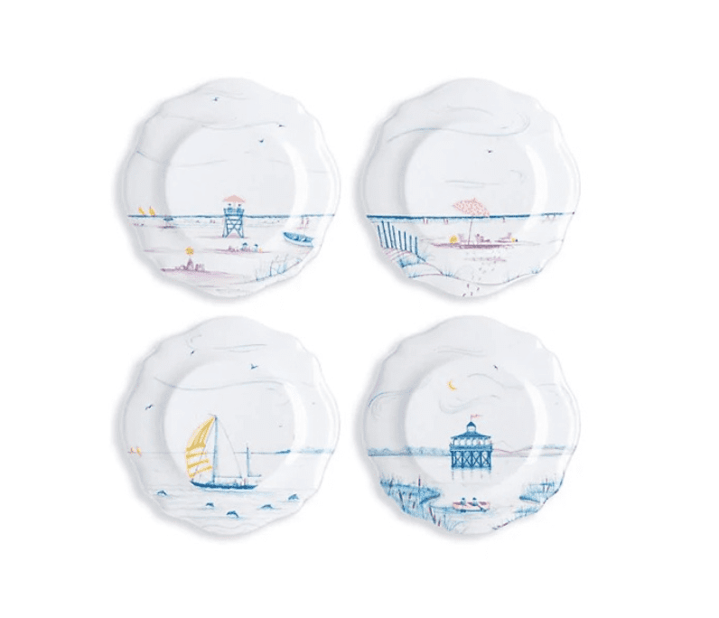 Juliska Country Estate Seaside 4-Piece Melamine Dessert & Salad Plate Set.