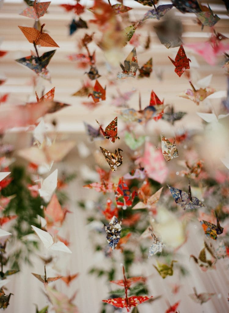 Sara's grandmother handmade each of the 1,000 origami cranes made of Japanese paper.  (Photo by Liz Banfield)