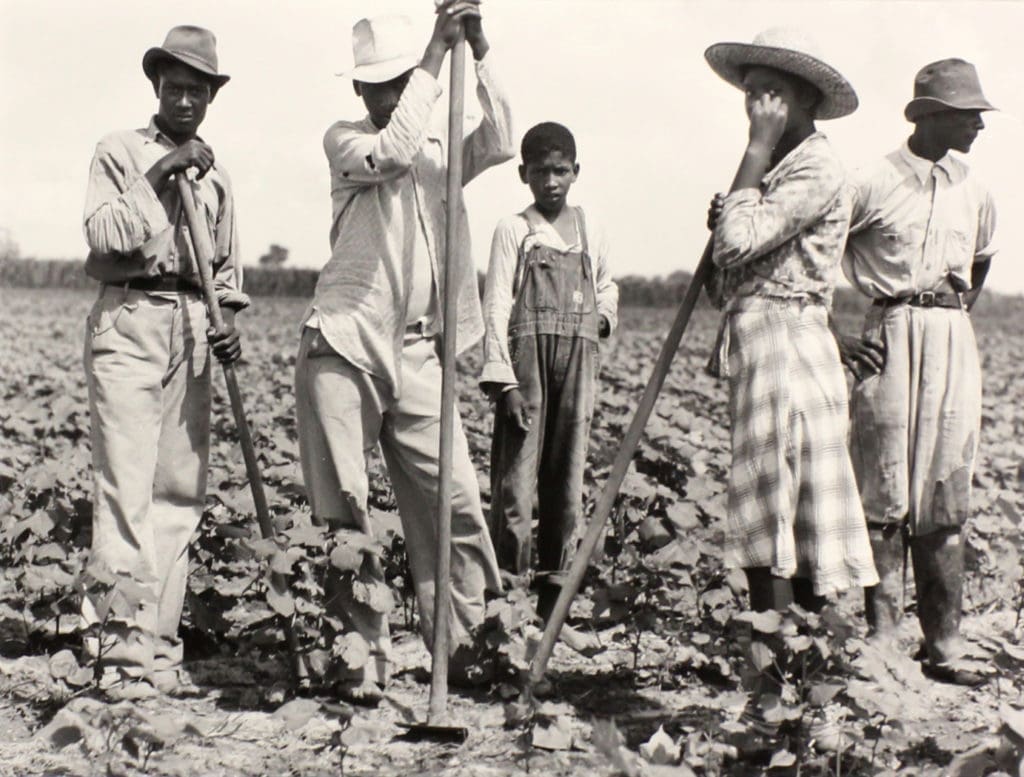 Marion Post Wolcott's "Negro Men and Women Working in a Field, Bayou Bourbeaux Plantation, Natchitoches, Louisiana," 1940, at The Grace Museum in Abilene.