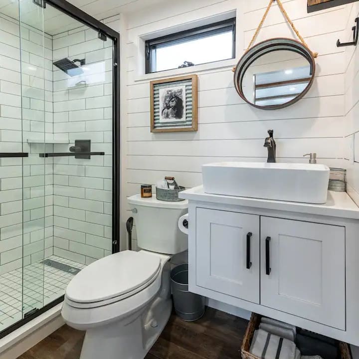 Each bungalow bath has a walk in shower.
