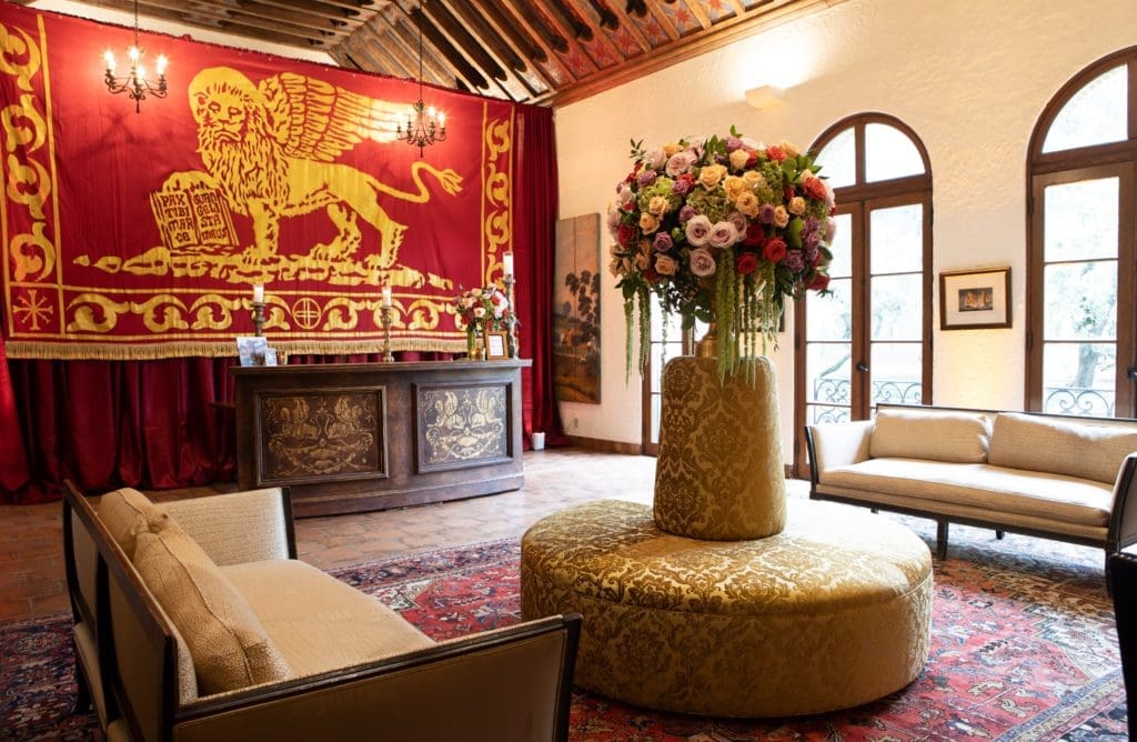 The Lion of Venice tapestry on display at the Young Friends of Save Venice 'Martinis & Masquerade ' event at Rice University's Cohen House. (Photo by Fulton Davenport/ PWL Studio)