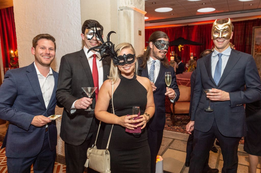 Peyton Easley, Mike Gassman, Grace Easley, Wilson Prioleau, Harris Pritchard at the Young Friends of Save Venice party at Rice University's Cohen House. (Photo by Fulton Davenport/ PWL Studio)