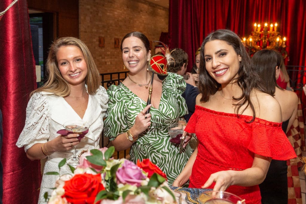 Catherine Montague, Gillian Sarofim, Anne Marie Soza at the Young Friends of Save Venice party at Rice University's Cohen House. (Photo by Fulton Davenport/ PWL Studio)