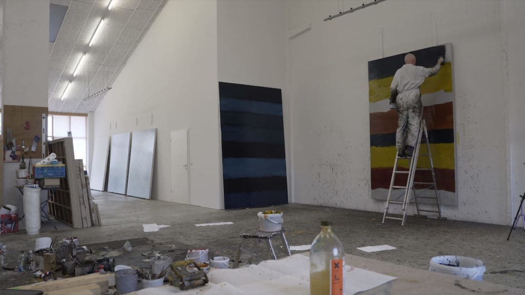 Sean Scully working in his studio.