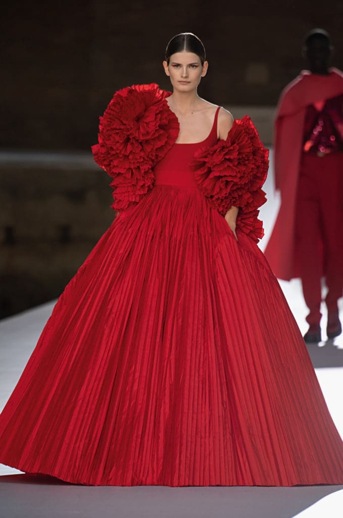 The Valentino Haute Couture taffeta gown features 750 pleats, each made by hand. (Photo courtesy of Valentino)