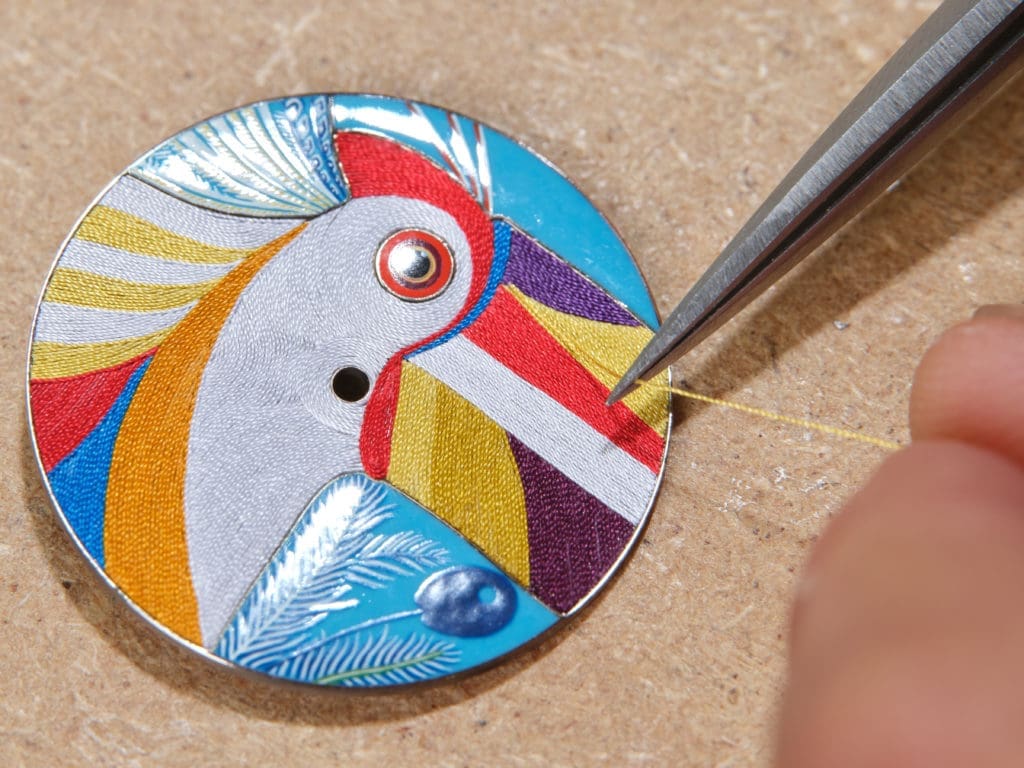 The Arceau Toucan de Paradis in silk threads was inspired by British artist Katie Scott's Toucan de Paradis silk scarf. (Photo by David Marchon for Hermès)

