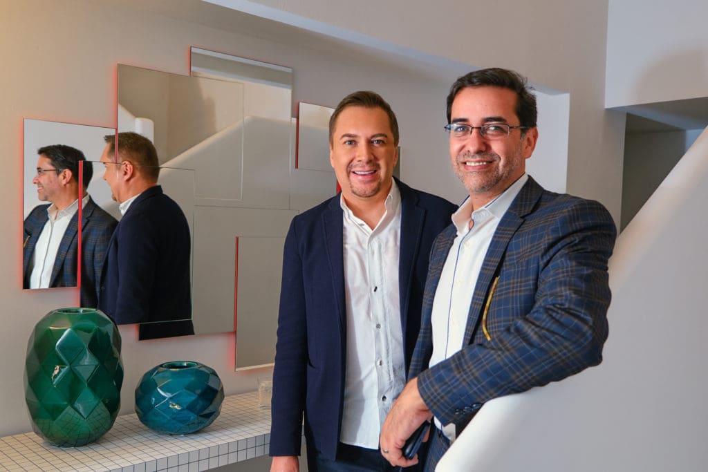 Adrian Dueñes & Marcelo Saenz at Zanotta House in New York where Dueñas celebrated his birthday and his being named Zanotta brand ambassador for Texas.  (Photo by Malad Goyes @maladgoyes)