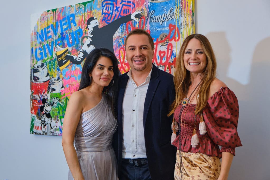 Nina Magon, Adrian Dueñas, and Lucinda Loya at Zanotta House in New York where Dueñas not only celebrated his birthday but was named Zanotti brand ambassador for Texas.   (Photo by Malad Goyes @maladgoyes)