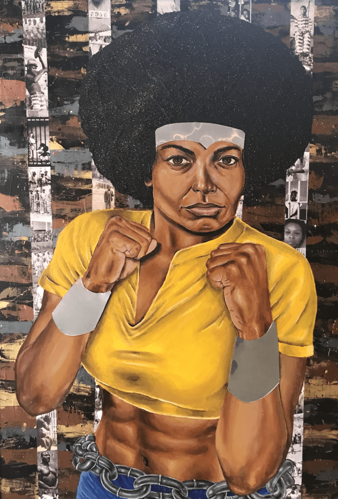Dominic Clay’s “Angela Cage,” 2021 featured at Bisong Art Gallery in 2018, is one of his many pieces that spotlight important figures in Black history.