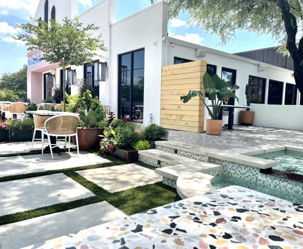 The shady patio with high design and mission style appeal welcome you to Maria's. Photo by Courtney Dabney.