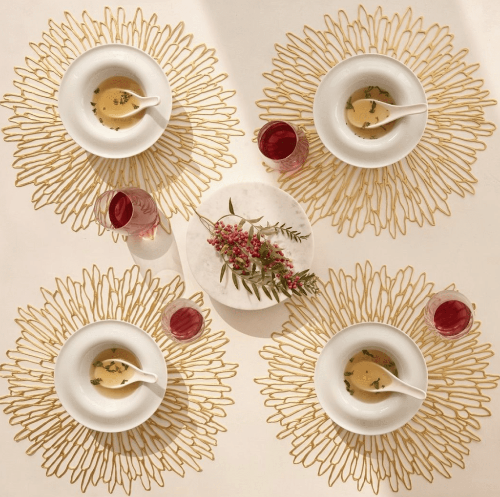 Chilewich and Juliska’s selection of table linens are available in variety of colors, shapes and materials.