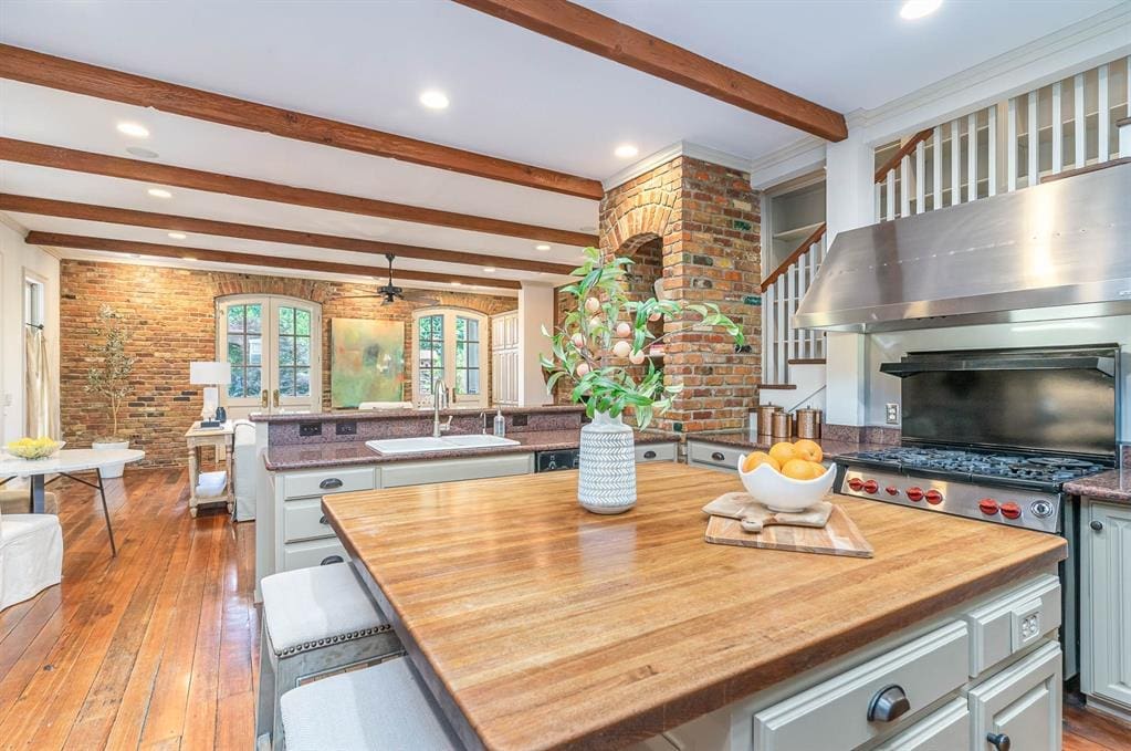 A well-appointed kitchen opens up to the living area. 