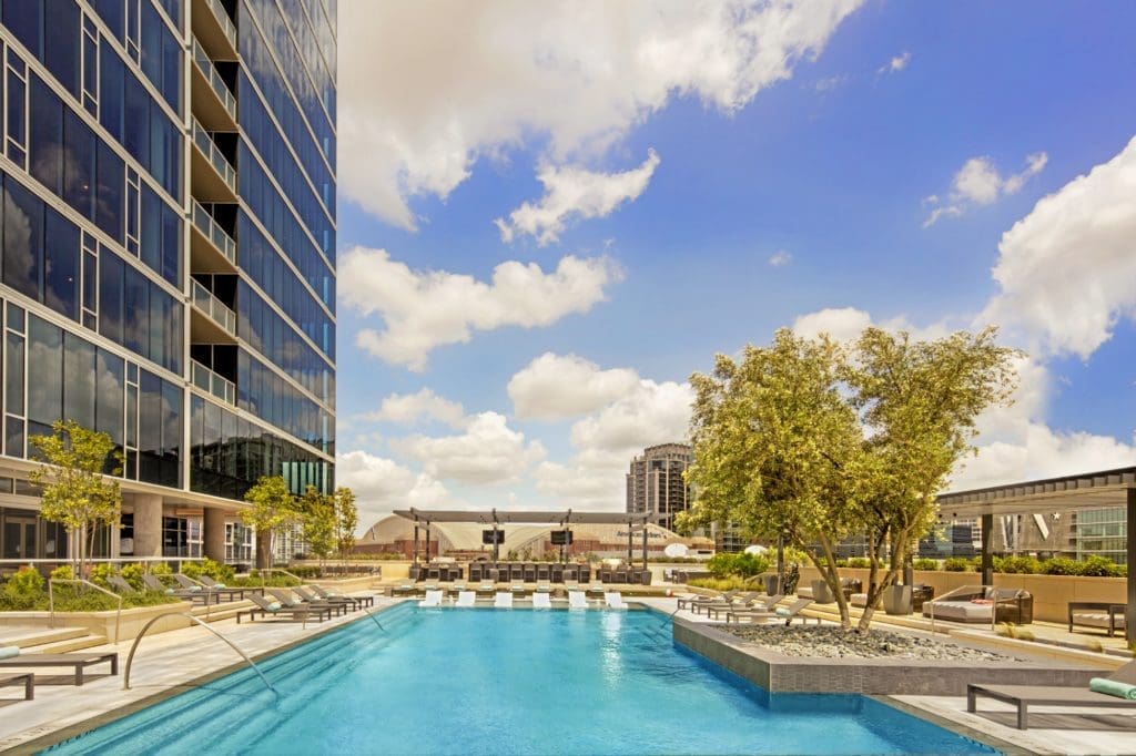 The Victor's ninth floor pool area is designed to be shielded from the wind. (Photo by  Eric Laigne)