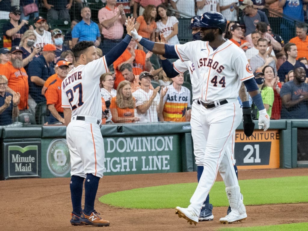 Yordan Alvarez is a big man, but both he and Jose Altuve are good at heavy lifting for the Astros. Photo by F. Carter Smith)
