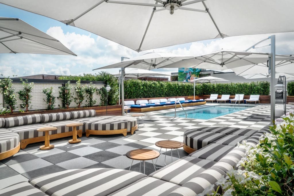 The Perry Lane Hotel's rooftop pool is a sunny oasis when there isn't a hurricane in town.