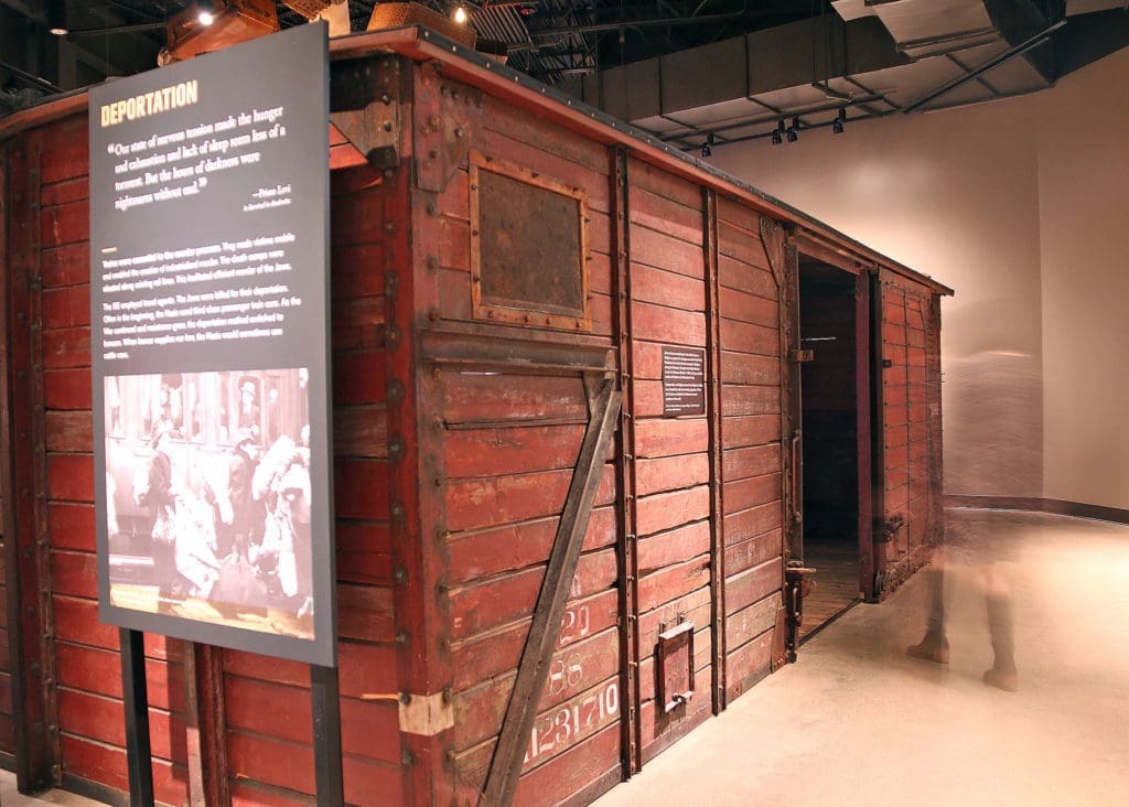 This Nazi-era train boxcar, which was used to transport prisoners, serves as a reminder that we must never forget at Dallas Holocaust and Human Rights Museum.
