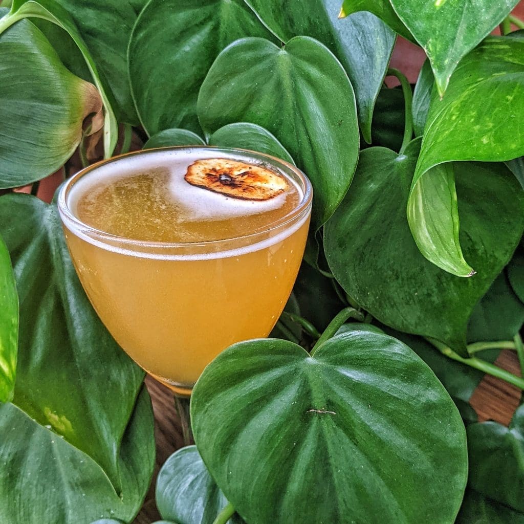 The Welcome to the Jungle is a mixture of butterscotch washed rum, calvados, lime, and banana liquor at Rye.