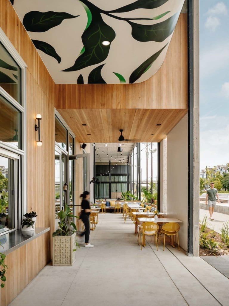 The da Gama patio in M-K-T Heights overlooks the Heights Hike and Bike Trail (Photo by Chase Daniel)