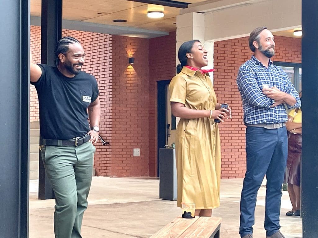 Owners Jonathan Morris and Allen Mederos, welcome the press to Hotel Dryce, along with GM Jada Nicome. Photo by Courtney Dabney.