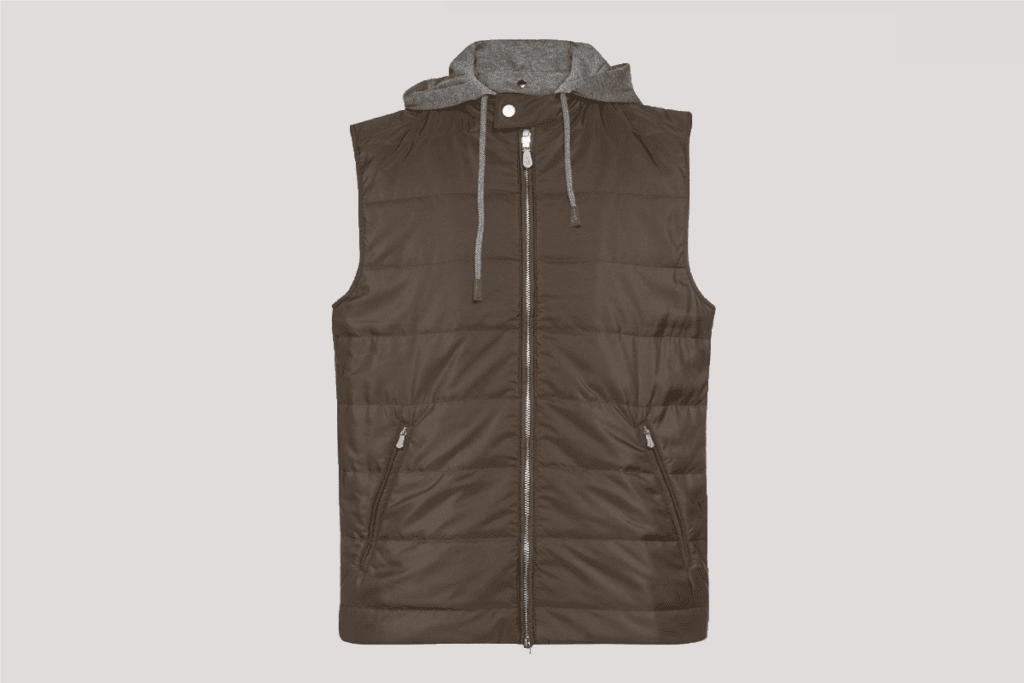 Eleventy hooded quilted vest in military green, $695, available at Stanley Korshak and stanleykorshak.com