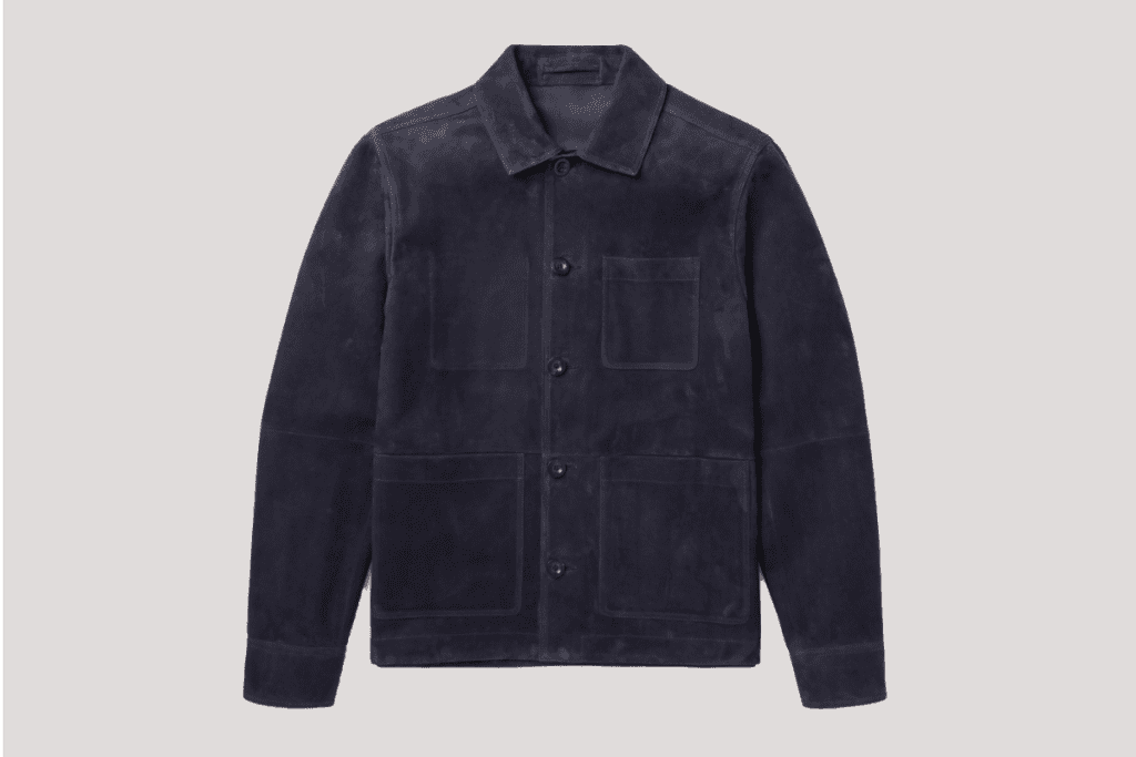MR PORTER navy blue suede jacket, $1,035, available at mrporter.com