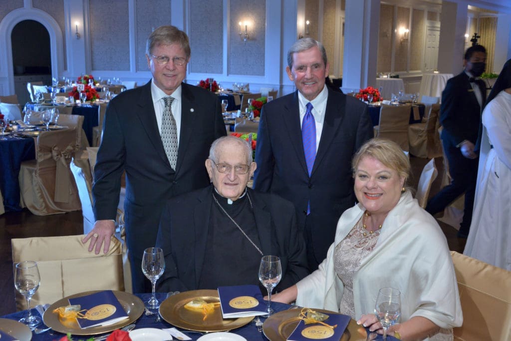 Bruce Marek, Archbishop Emeritus Joseph Fiorenza, Stan Marek, Jenni Granero at the Society of Saint Vincent de Paul 150th anniversary gala. (Genesis Photography)