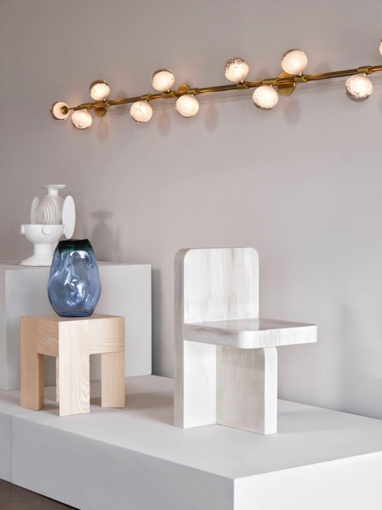 Articolo light pendant, Australia.
Chair Destroyers/Builders, Belgium. Table is Aldo Bakker, The Netherlands. Vase Alexa Lixfeld, Germany. (Photo by Lisa Petrole)