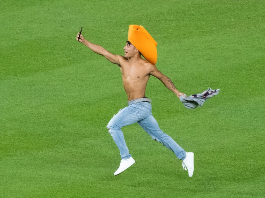The shirtless cowboy took a selfie of himself while running. He'll likely be bared from Minute Maid Park. (Photo by F. Carter Smith)