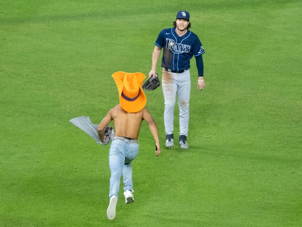 Two Astros Fans (Shirtless Cowboy Included) Run Onto the Field, Lead Security on a Wild Chase — Dud of a Clinch Night Turns Bizarre