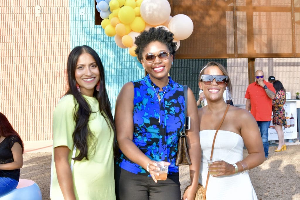 Faria Antora, Alleedra Price, Simone Powell at unveiling of the Sugar & Cloth Color Wall.  (Photo by Alex Montoya)