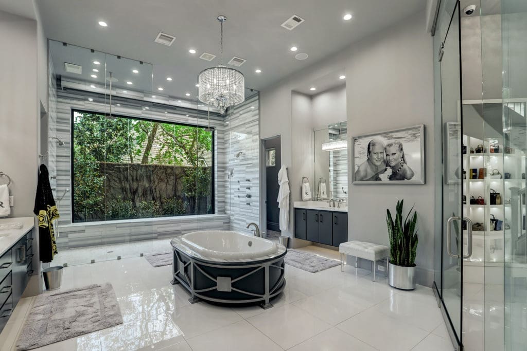 The 3,000 square foot closet in The Woodlands mansion opens to the lady's bathroom. 