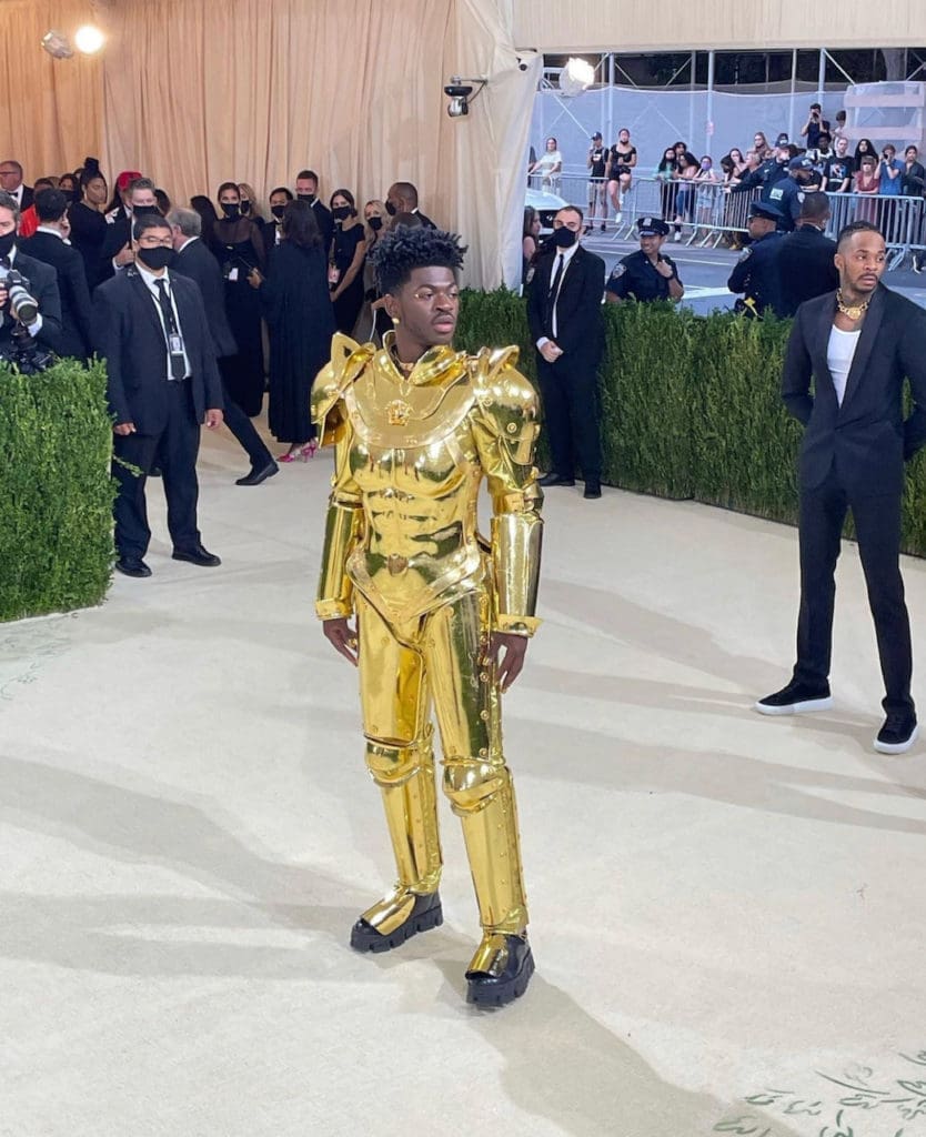 Lil Nas unveiled his Met Gala attire by Versace in three stages. Stage Two: A suit of armour. (Instagram: @lilnasx_)