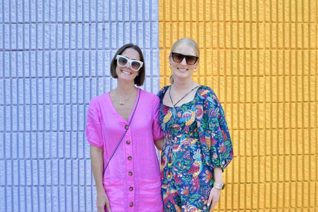 Jenny Weber, Amanda Commons at unveiling of the Sugar & Cloth Color Wall.  (Photo by Alex Montoya)