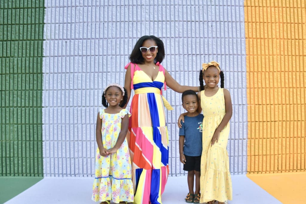 Lily, Ariel, Levi & Leila Jackson at unveiling of the Sugar & Cloth Color Wall.  (Photo by Alex Montoya)