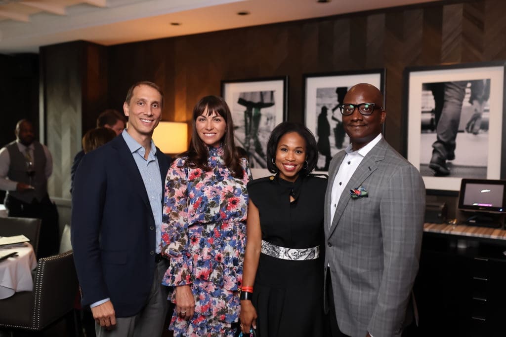 Nick & Beth Zdeblick, Roslyn Bazzelle Mitchell & Derrick Mitchell at the Steak 48 Launch the Season dinner (Photo by Quy Tran)