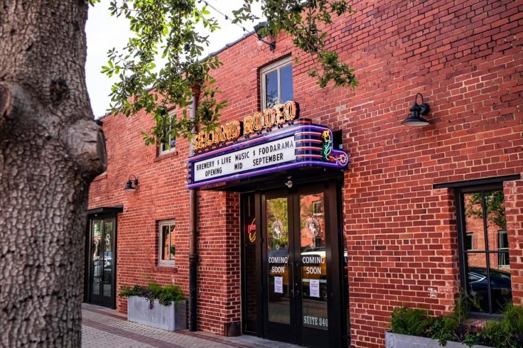 Second Rodeo's exterior with classic neon marquee.