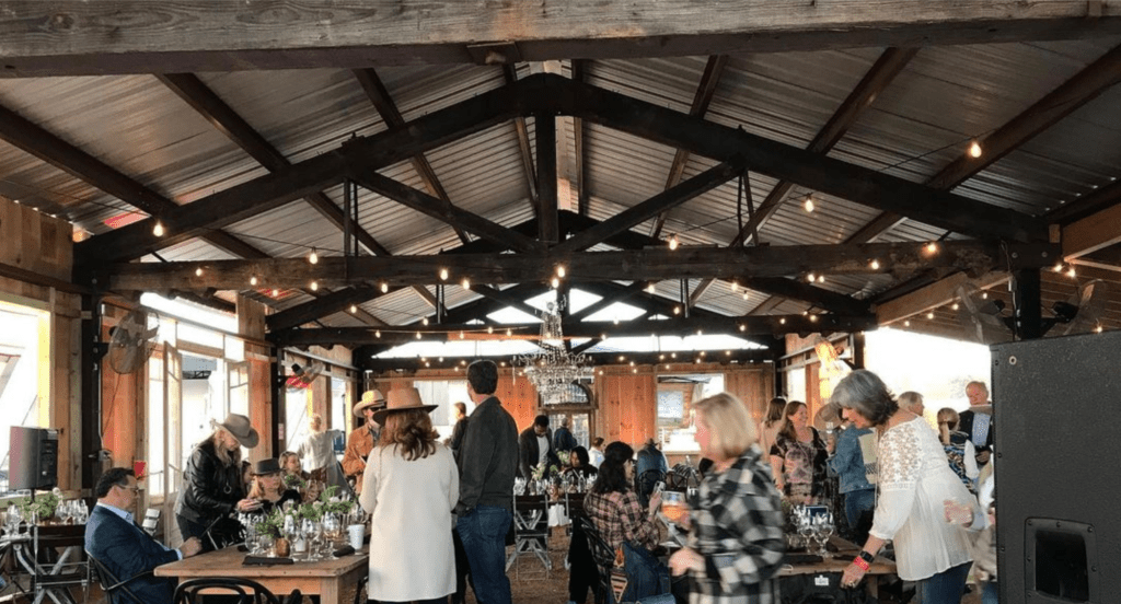 The hospitality pavilion at the The Halles, has been reimagined as a VIP lounge and chill zone — a first of its kind at the Round Top antique shows.