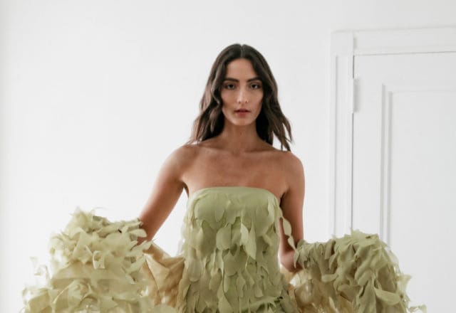 Catherine Regehr green cocktail dress with train. (Photo courtesy of Catherine Regehr)