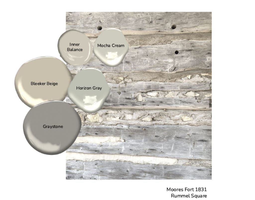 A sneak peek at Benjamin Moore's Colors of Round Top as sampled from the oldest structure in Fayette County, Moores Fort, 1831. 