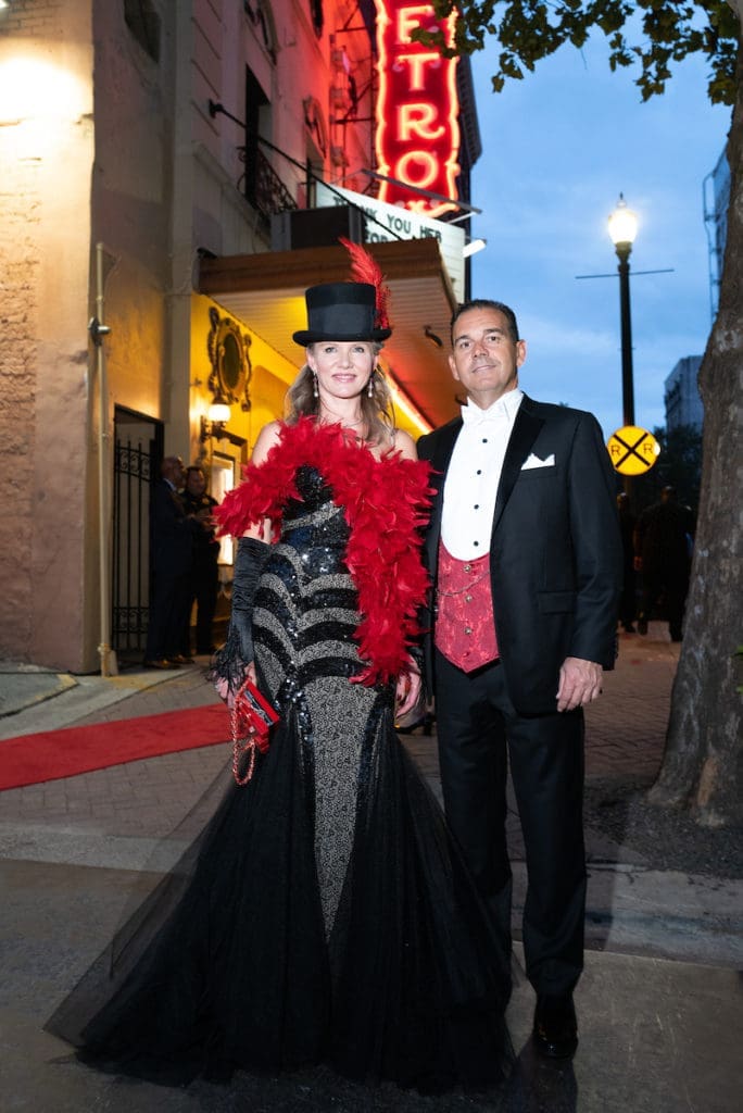 Tatiana Sorkin, Michel Coret at the Houston Arts Alliance Moulin Rouge themed gala at Majestic Metro theater. (Photo by Daniel Ortiz)