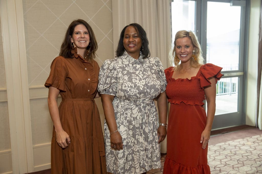 Alison Powell, DeJuana Jernigan, Jill Bomar at the Arms Wide Adoption Services luncheon. (Photo by Jenny Antill Clifton)