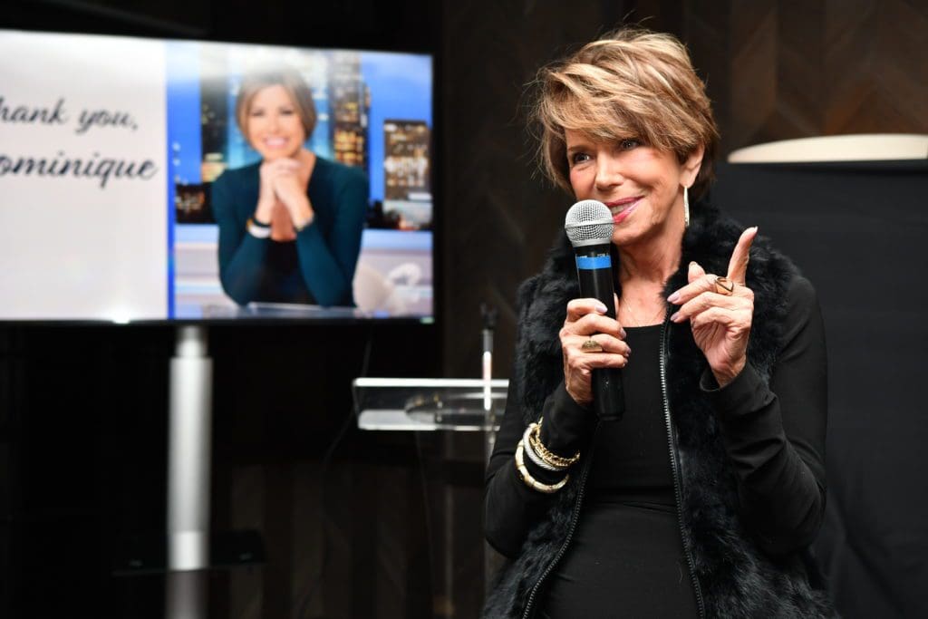 Dominique Sachse's mother, Audrey Toll, addresses the media clutch at her daughter's departure party hosted by Steak 48. 