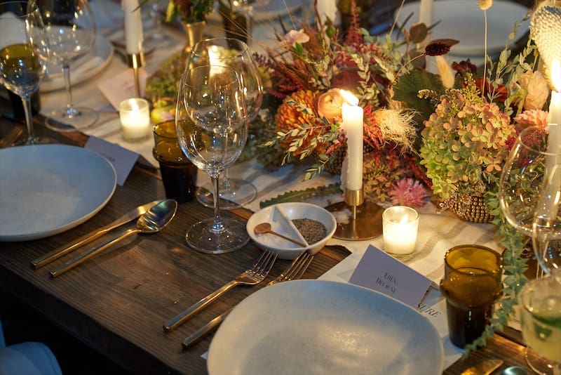 Warm touches on the "Pleasure Garden" table. (Photo by Billy Surface / Marc Montoya)