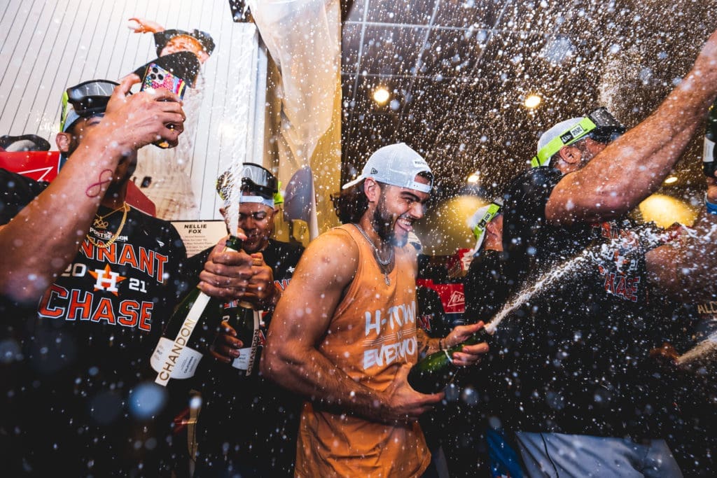 The Astros are experts at spraying champagne in October. And Lance McCullers Jr. has been at the heart of several of the biggest moments. (@Astros)