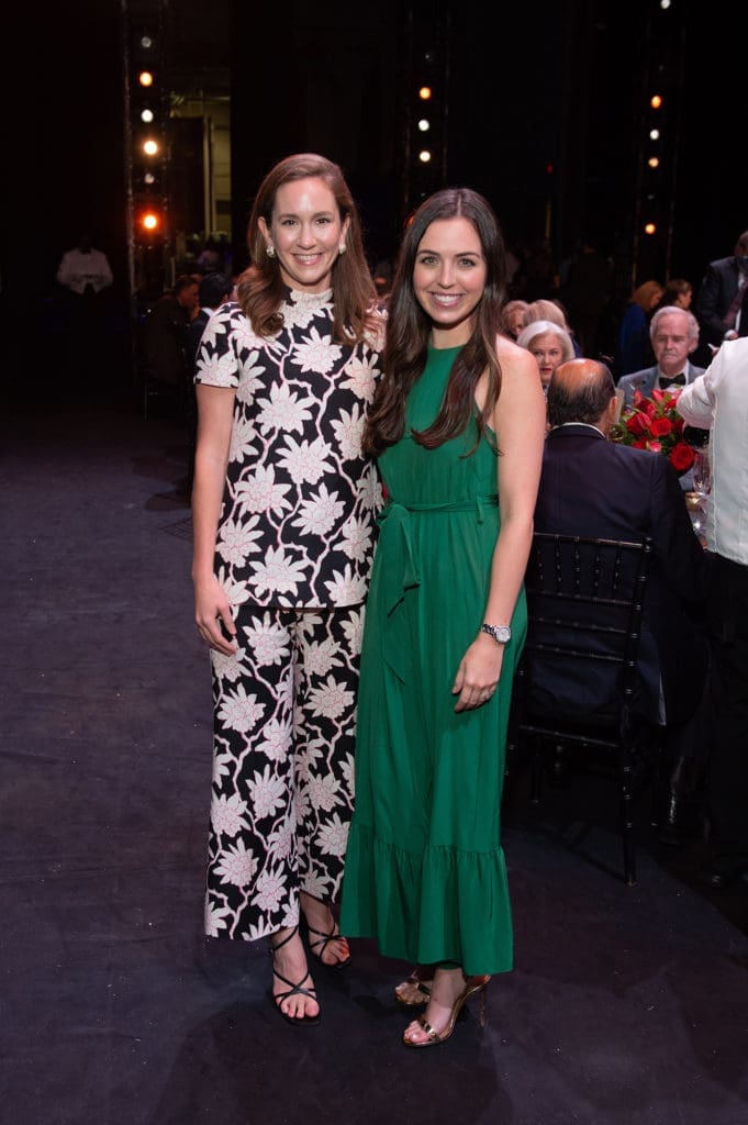 Lilly Cullen, Corinne Davis at the Margaret Alkek Williams 'Jubilee of Dance' on-stage dinner.  (Photo by Wilson Parish)