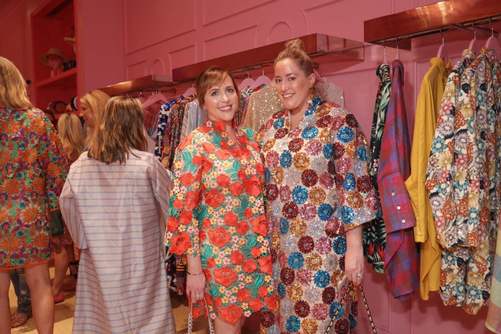 Mary Patton, Whitney Kuhn-Lawson, both in La Vie Style House caftans, at the boutique opening in River Oaks District. (Photo by Johnny Than)