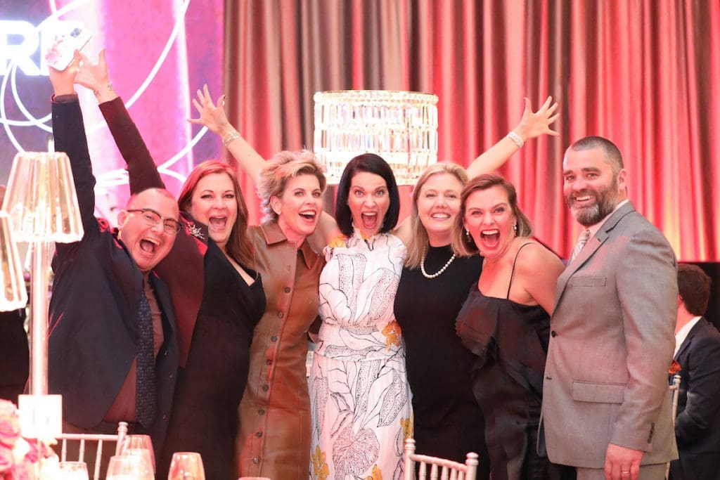 Dorian Roldan, Valerie Jalufka, Amy Benedict, Janean Lyon, Gayle
Delahurt, Jessica & Bobby Matos at the Alley Theatre 75th anniversary gala at The Post Oak Hotel (Photo by Priscilla Dickson)